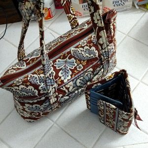 Vera Bradley purse Brown in paisley Vintage with matching trifold wallet